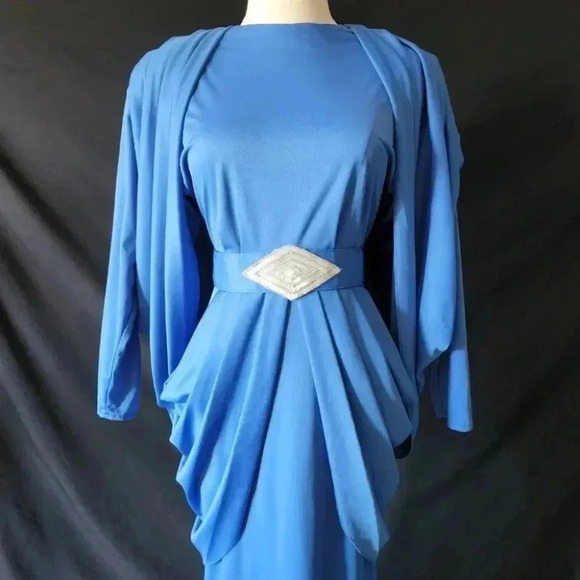 VINTAGE  80s Jewel Tone Cocktail Evening Dress S 4-6 - Picture 7 of 14